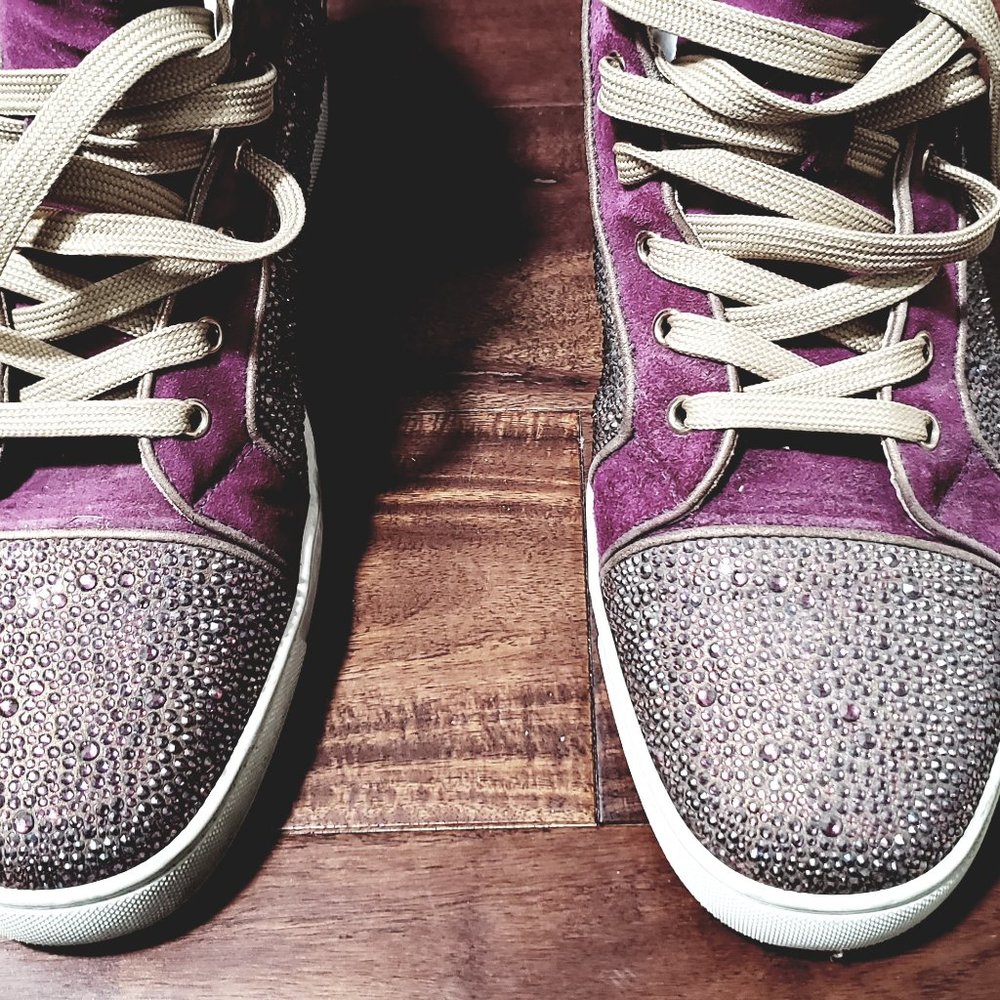 CHRISTIAN LOUBOUTIN Louis Flat Veau Velours Strass